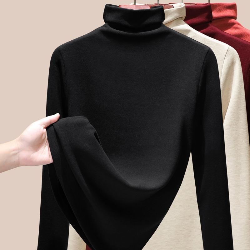 Wool Silk Turtleneck Bottoming Shirt Women's Autumn Clothes Thermal Underwear Heating Warm Velvet Inner Long-sleeved Top Winter