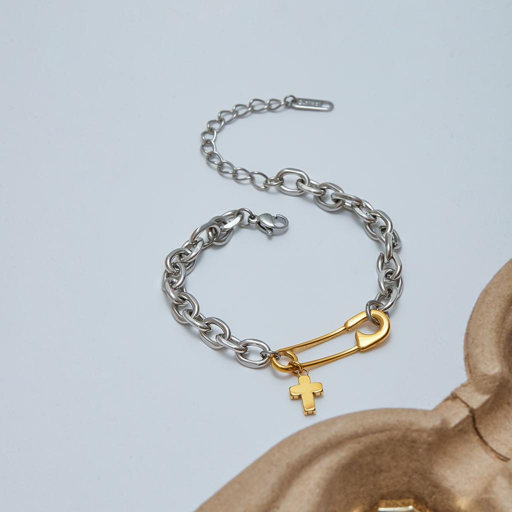 Yori Trendy Small Zircon Cross Pendant Paper Clip Bracelet Fashion Chic Sexy Jewelry Waterproof Wholesale Gift Women