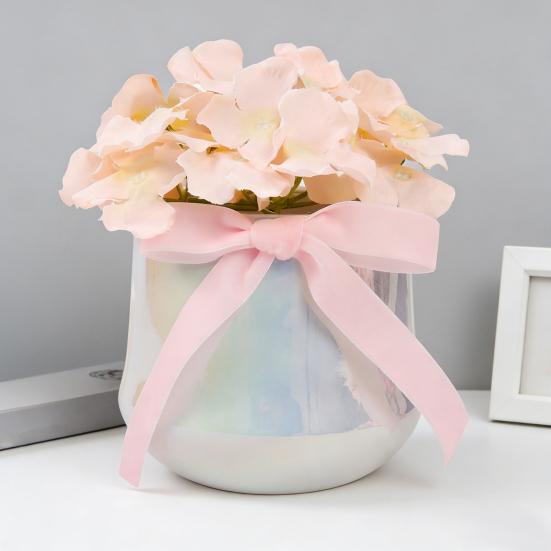 Künstliche Blume in Keramikvase mit Seidenband Weiches Realistisches Kunstblumen-Arrangement Heim Schreibtisch Tischplatte Dekoration