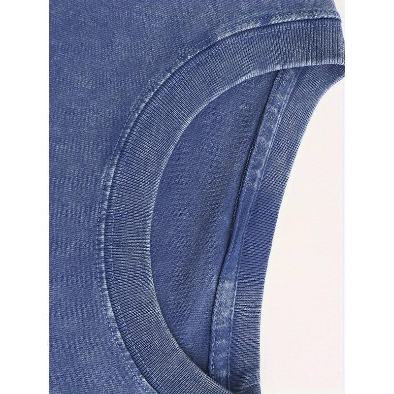 European sizes Men'S T-Shirt- Distressed Double- Loose Street Style Round Neck Short Sleeve, All-Season Casual Shirt Suitable for Daily Wear
