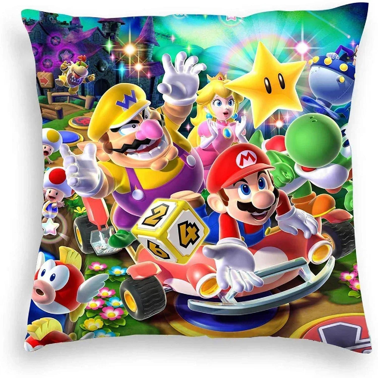 Brother cartoon pillowcase, game pillowcase, animated character, Mario,Gris, 66x66cm
