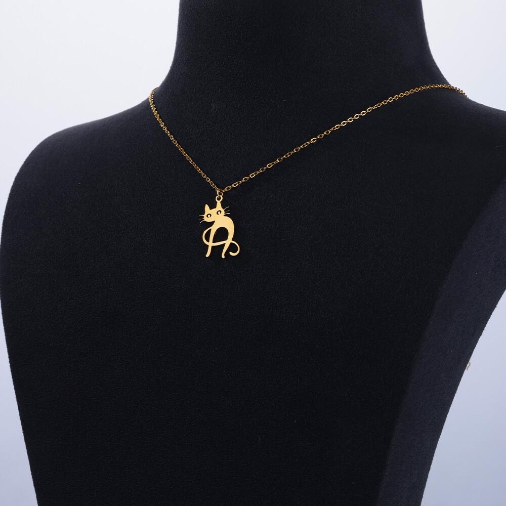 Stainless Steel Initial Letter Cat Pendant Necklace for Women Gold Color Animal Alphabet Necklaces Charm Fashion Jewelry Gifts