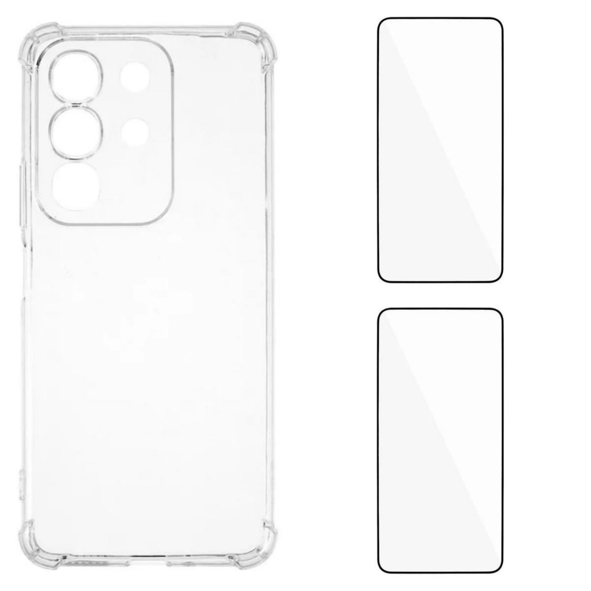 

For vivo Y29 4G TPU Case WANLONFENG WL3 Series 1.5mm Phone Cover with 2Pcs Tempered Glass Films Transparent