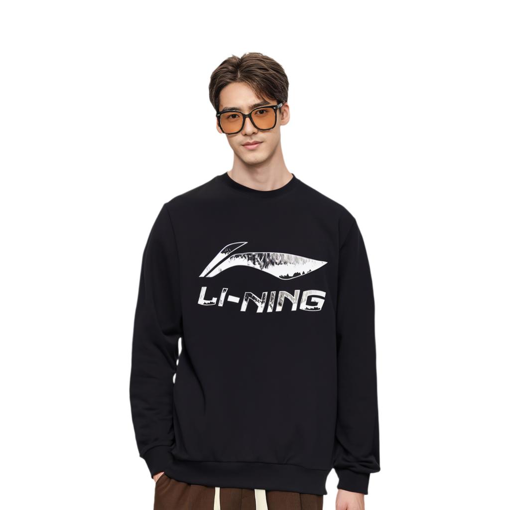 Li Ning Round Neck Printed Pullover Long Sleeve Sweatshirt Men Sweatshirt Black YWDT373-1