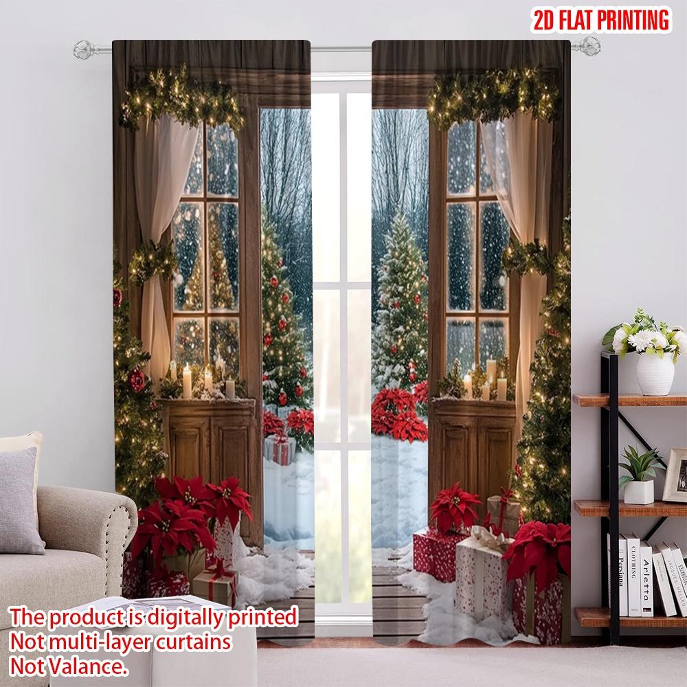 

2pcs 2D flat printing Merry Christmas Popular Drapes Christmas13 Machine Washable Fabric Without Electricity Party Decorations 100*130 Grommet Top 1pcs