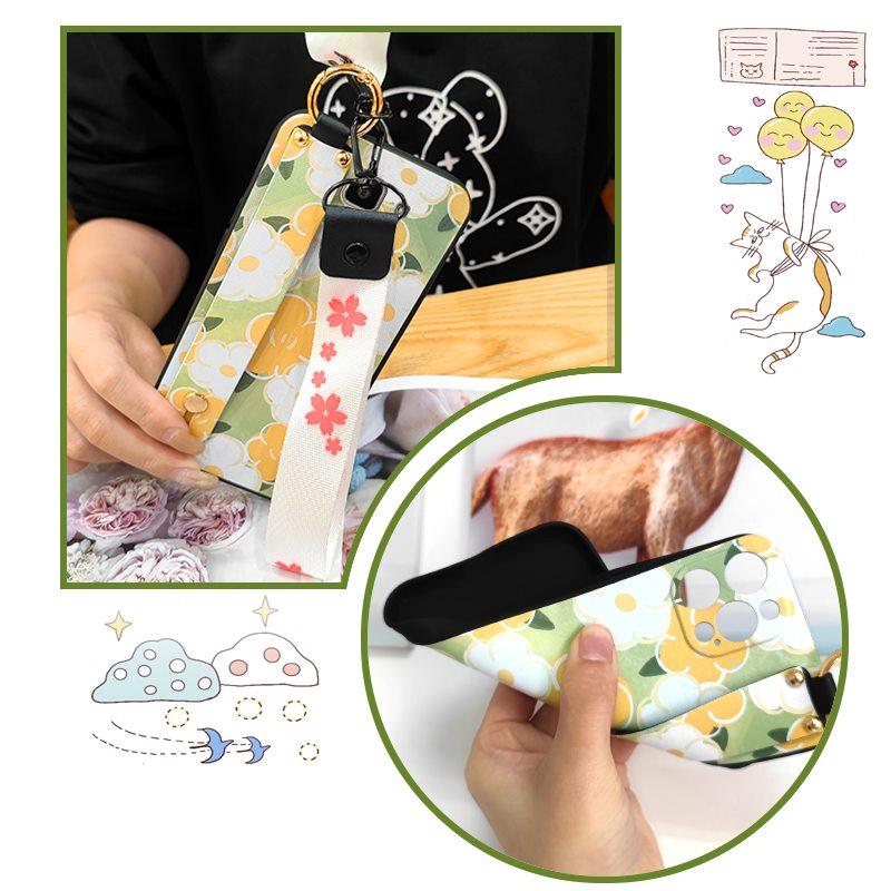 Oil Painting Anti-dust Phone Case For Samsung Galaxy J6 2018/SM-J600F Back Cover Wristband Fashion Design Kickstand Ring