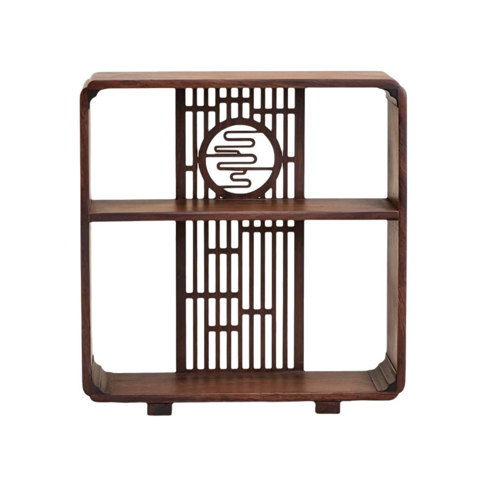 Window Lattice Chinese Walnut Display Shelf Walnut Wood Tea Organizer Living Room