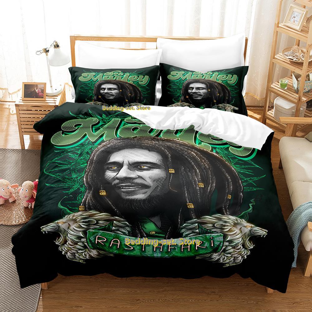 Singer Bob Marley Bedding Set Cartoon Anime Three-piece Set Adult Kid Bedroom Duvetcover Sets Cool Print Letto Matrimoniale