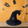 Sametový čarodějnický klobouk s tajemným knoflíkovým designem, široký okraj, jednobarevný, halloweenský cosplay klobouk, doplněk k čarodějnickému kostýmu