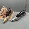Fashion Beautiful Designer  Med Heel Hollow Out Pointed Toes Golden Silver Sandals 2025 Summer Slingbacks Shoes Fashion Sandalias