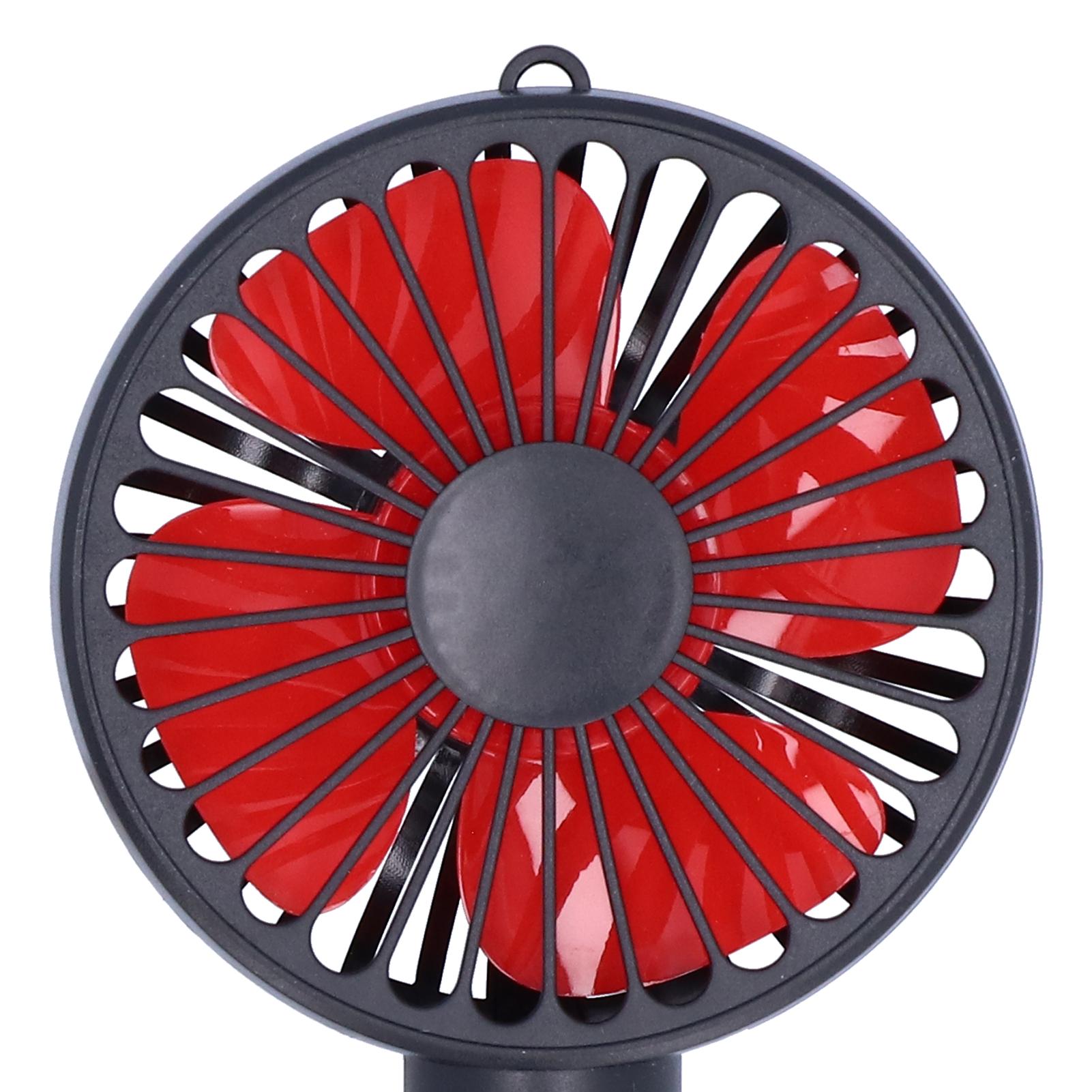 Handheld Electric Fan 4‑Blade 3‑Speed USB Rechargeable Cooling Tool with Base