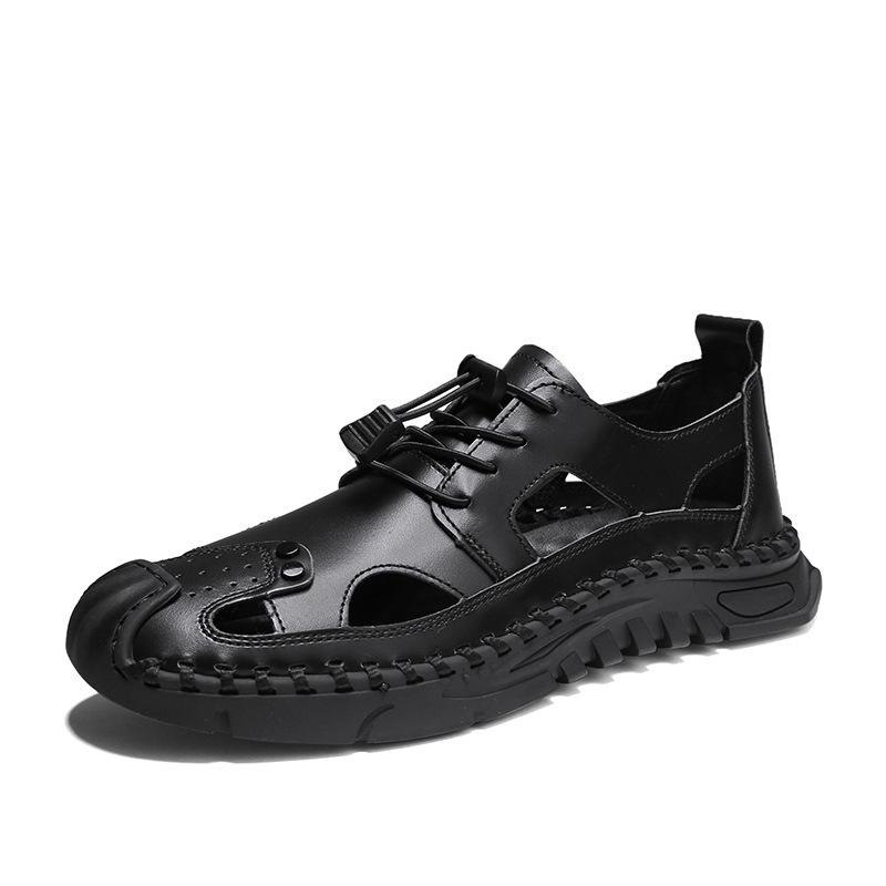 

European Station Export Business Sandals Men s Outdoor Slippers Dual-purpose Outdoor Beach Shoes Handmade 38 чёрный