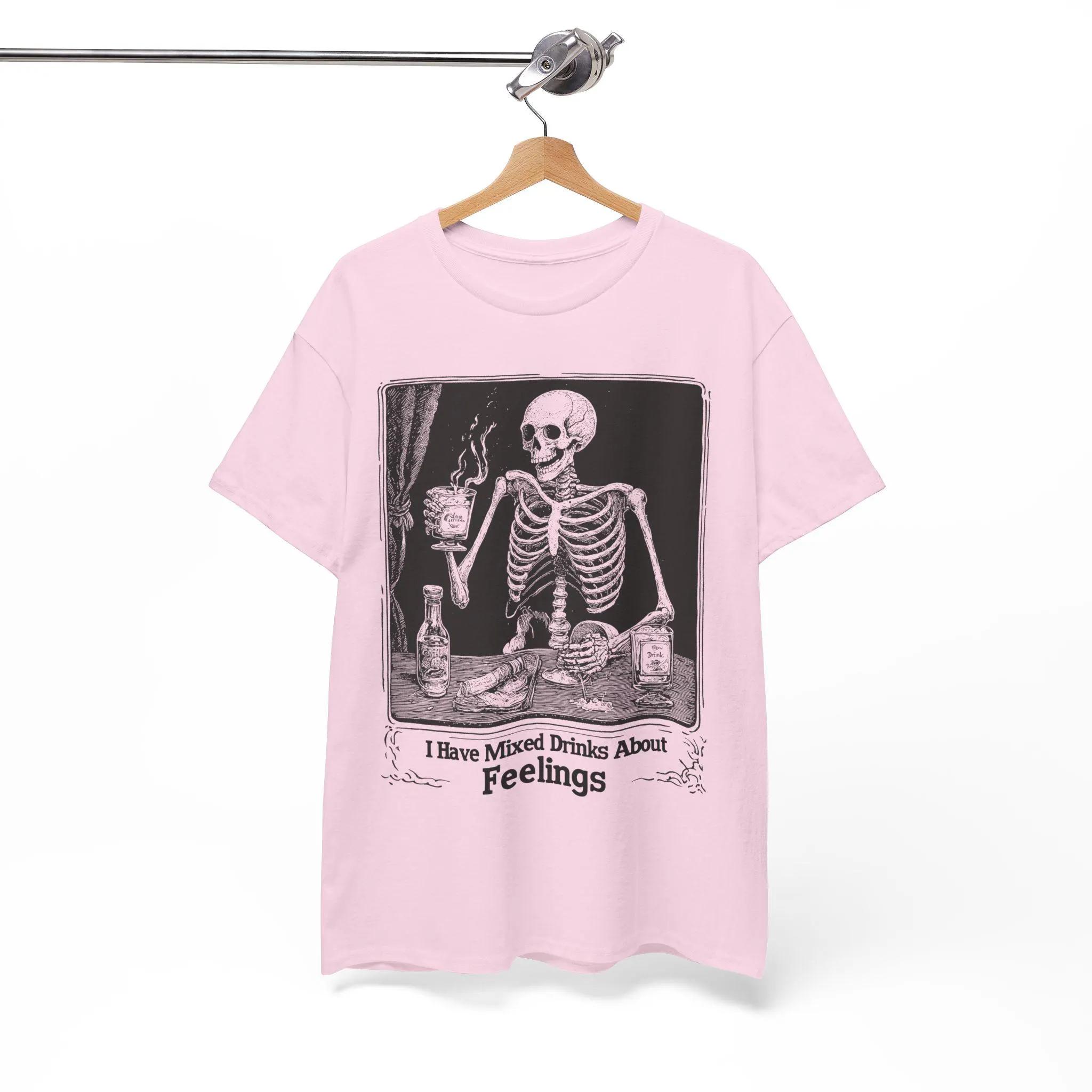 Skeleton Drinking Party Shirt Funny Mixed Drinks Graphic Tee Humor Shirt for Halloween Sarcastic Feelings T-Shirt Men Clothing S