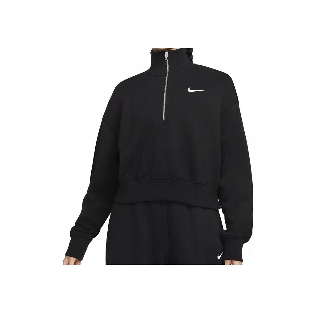 Nike Solid Color Stand Collar Half-Zip Casual Sport Long Sleeve Sweatshirt Women Tops Black DQ5768-010