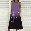 Plus Size Women Sleeveless Round Neck Dress Fresh Tiny Ditsy Floral Flowy Mid Length Gown