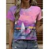 Fashion Women's Crew Neck Short Sleeve 3D Casual Color Printing Casual Short Sleeve Crew Neck T-Shirt