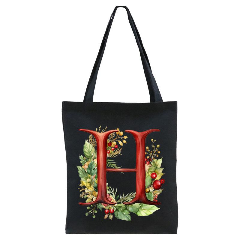 26 English letters A-Z floral print student canvas bag fashion portable shopping bag shoulder bag