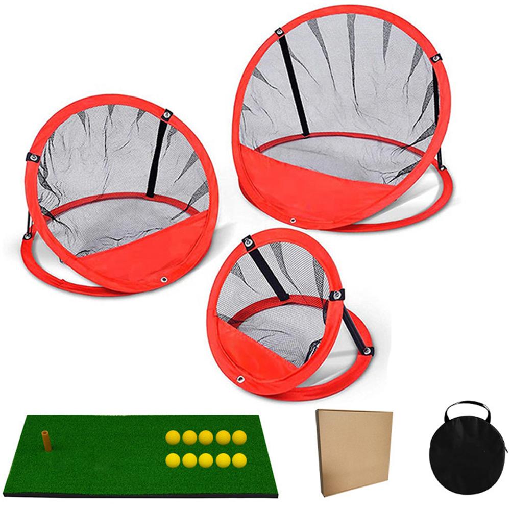 

Golf Chipping Game with Mat 10 Balls 1 Tee Golfing Target Accessories Golf Training Net for Backyard Accuracy and Swing Practice червоний