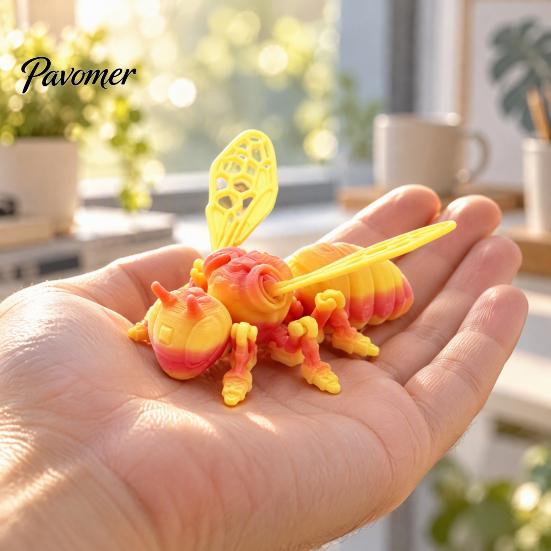 Lifelike Insect Model 3D Printed Bee Refrigerator Magnet, Realistic Flexible Joint Figurine, Articulated Jointed Toy Magnetic Decor for Kitchen Fridge
