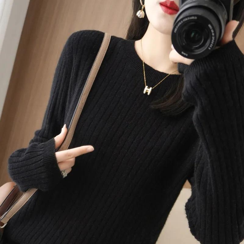 2025 Women Sweaters Autumn Winter Long Sleeve Pullovers O-neck Stripe Warm Pullover Korean Fashion Bottoming Shirts Loose Jumper