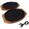 Ishigaki Industry Cast Iron Plate Large Black Steak Plate: 240x175x23mm, Wooden Plate: 290x190x14mm, Handle: 110mm, Set of 2, Gas/IH/Grill