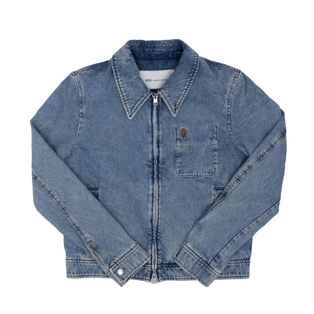 

Ami Hjk835 De0046 480 Small Heart Logo Denim Zip Jacket HJK835 DE0046 480 (XL)
