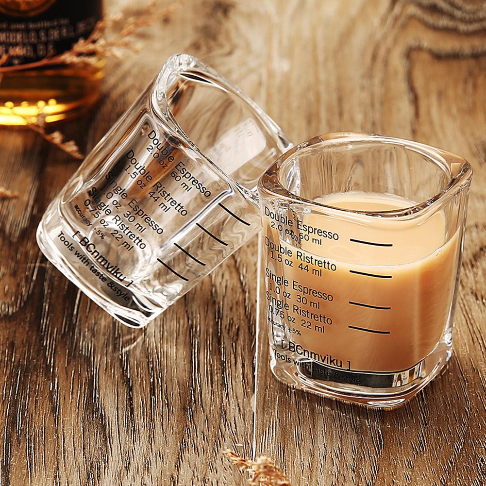 60/75ml Espresso Shot Glas Doppel Ausgießer Glas Messbecher Hitzebeständiger Griff Klare Skala Wein Milch Kaffee Messkrug
