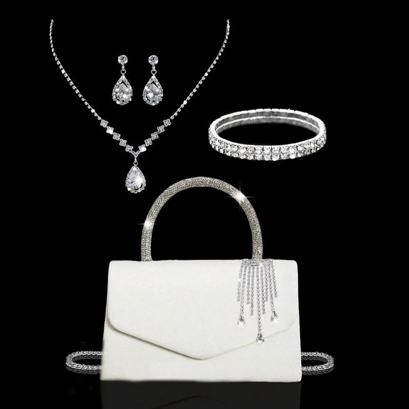 

2026 Luxury Tassel Diamonds Women s Evening Bag With Necklaces Earrings and Bracelet Set Prom Party Shiny Rhinestone Handbag