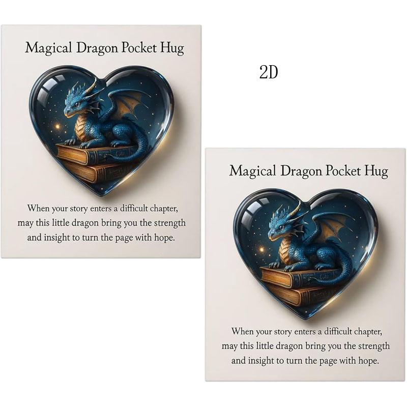 2D Flat Magical Dragon Pocket Hug, Emotional Support Dragon Heart Pocket Hug Token, Mini Magical Dragons Book Keepsake Fantasy Gifts