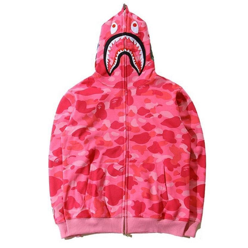 Populær Ape Bape Herre Haikje Kamuflasje Full Glidelås Hettegenser Joggebukse Jakke Kåpe