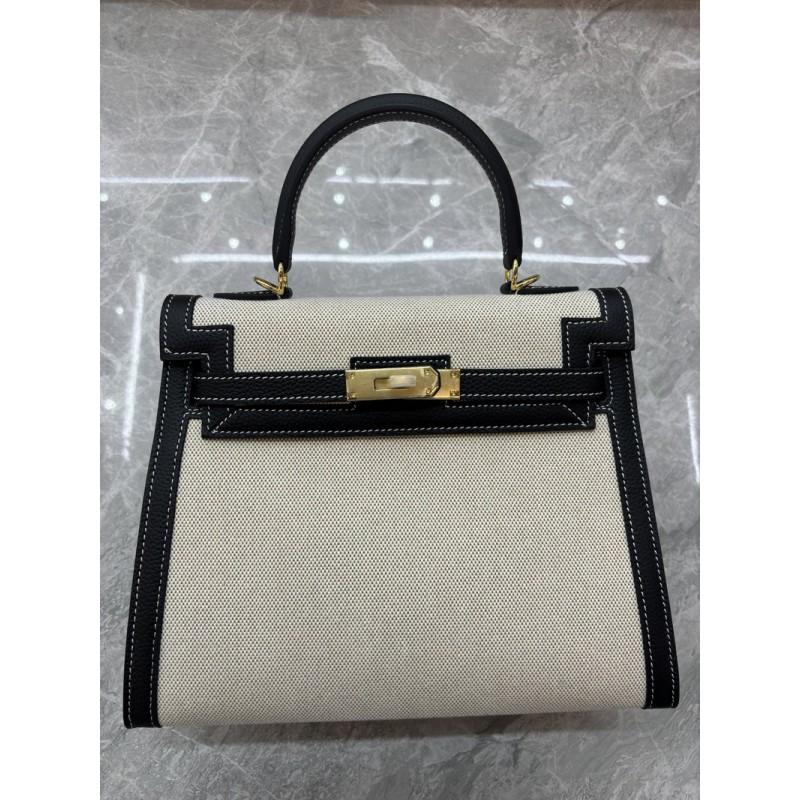 2026 Mini Kelly-Style Canvas Leather Trim