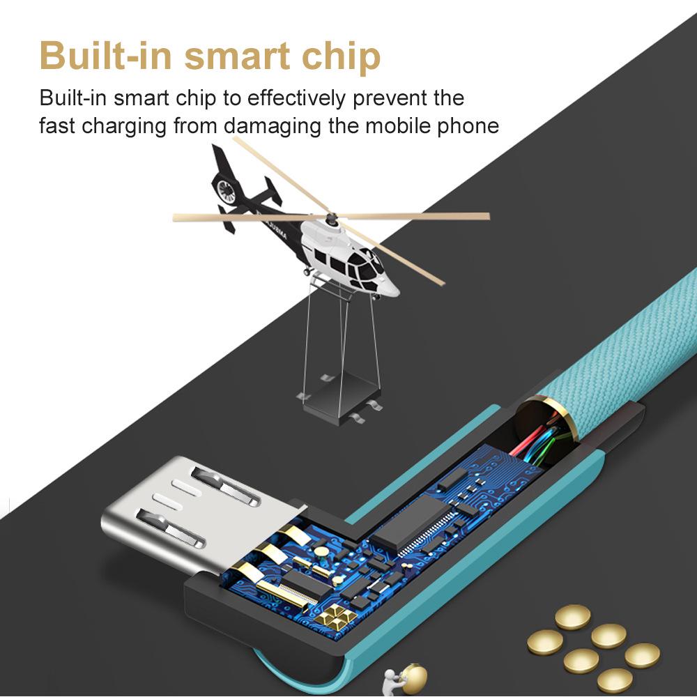 90° Dual-Elbow Fast Charging Cable for Mobile Gaming - Compatible with Apple, Type-C, and Android Devices
