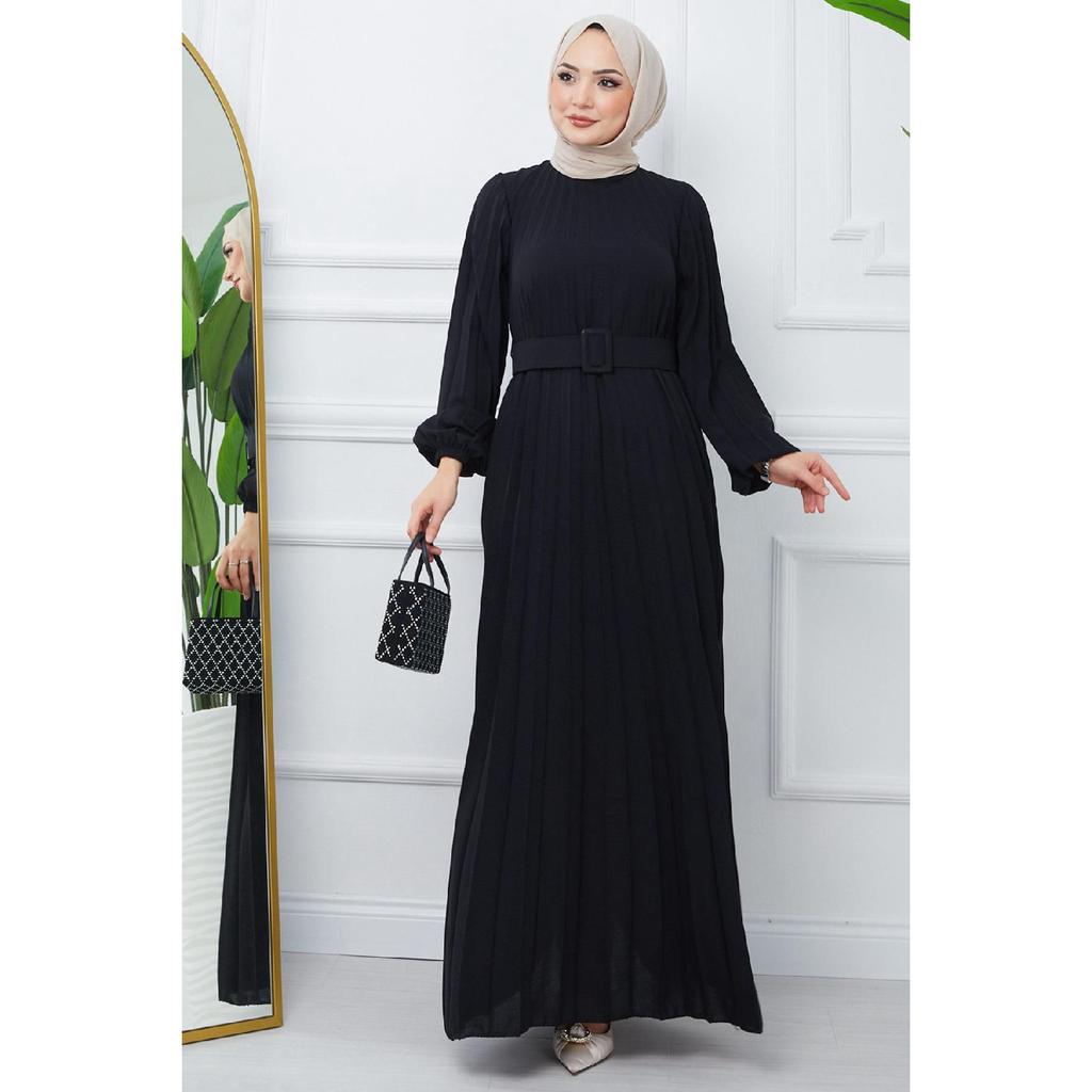 Belted Pleated Aerobin Dress Khaki Hm2339