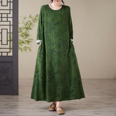 Long Sleeve Plus Size Cotton Vintage Floral New In Dresses for Women Casual Loose Spring Autumn Dress