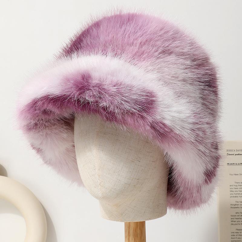 Women's Colorful Fuzzy Bucket Hat - Warm & Thick for Autumn/Winter, Lightweight Polyester Fisherman Cap with Drawstring Closure