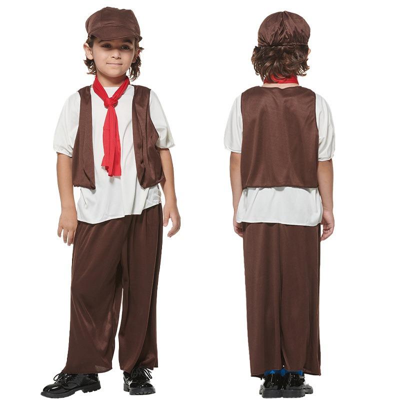 Halloween Victorian men and women sell newspapers and matches, children, civilians, children, stage performances, costumes