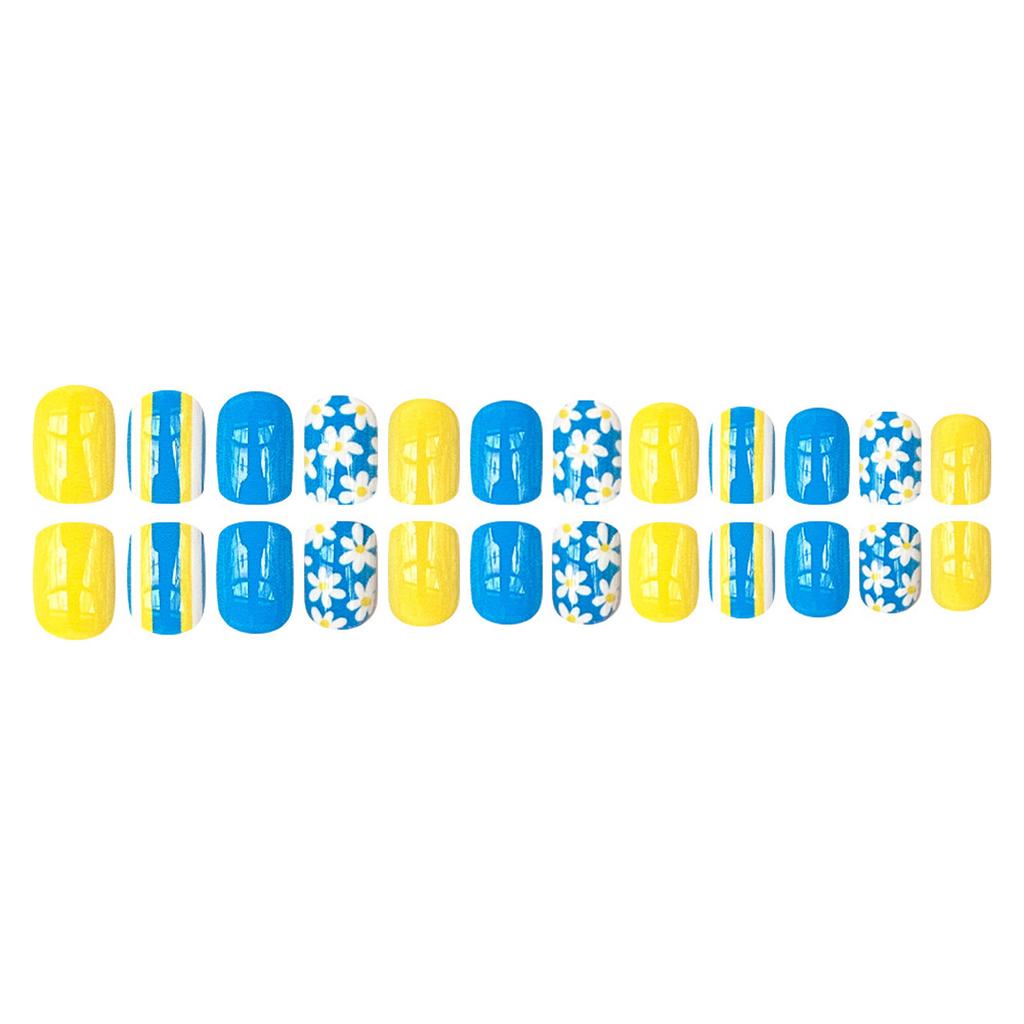 24 Pcs Lovely Flowers False Nail Solid Color Artificial Nail Simple Full Cover Stick on Nail Short Square Press On Nail