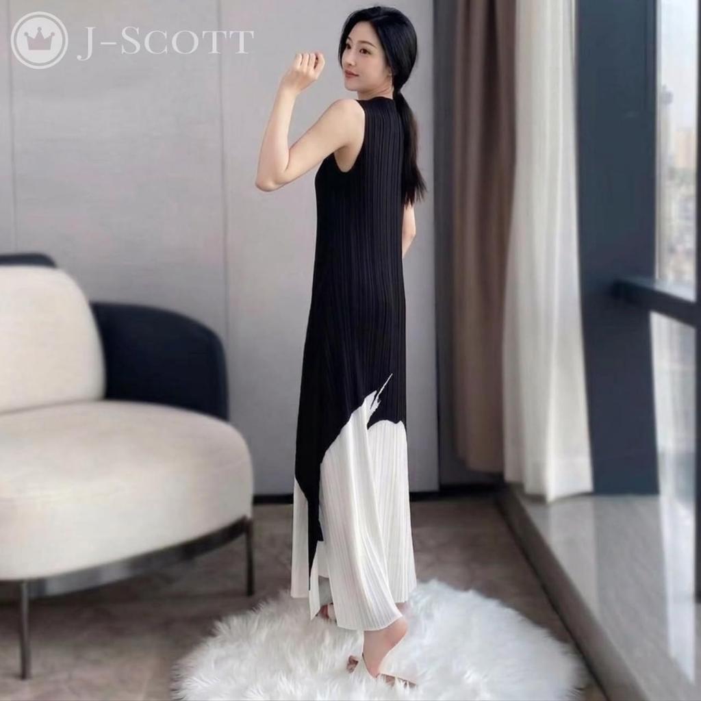 Art Print Pleated Maxi Floral White [J-Scott] Dress, Sleeveless, V-Neck, A-Line, Drape, Print, Long, Travel, Resort, Figure-Flattering, Spring/Summer,