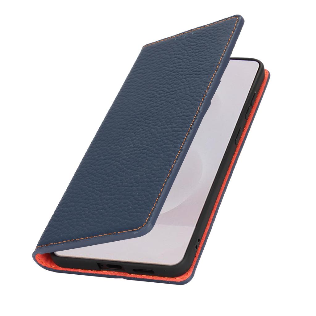 For Samsung Galaxy S25 Edge Wallet Case Genuine Cow Leather Phone Cover Litchi Texture