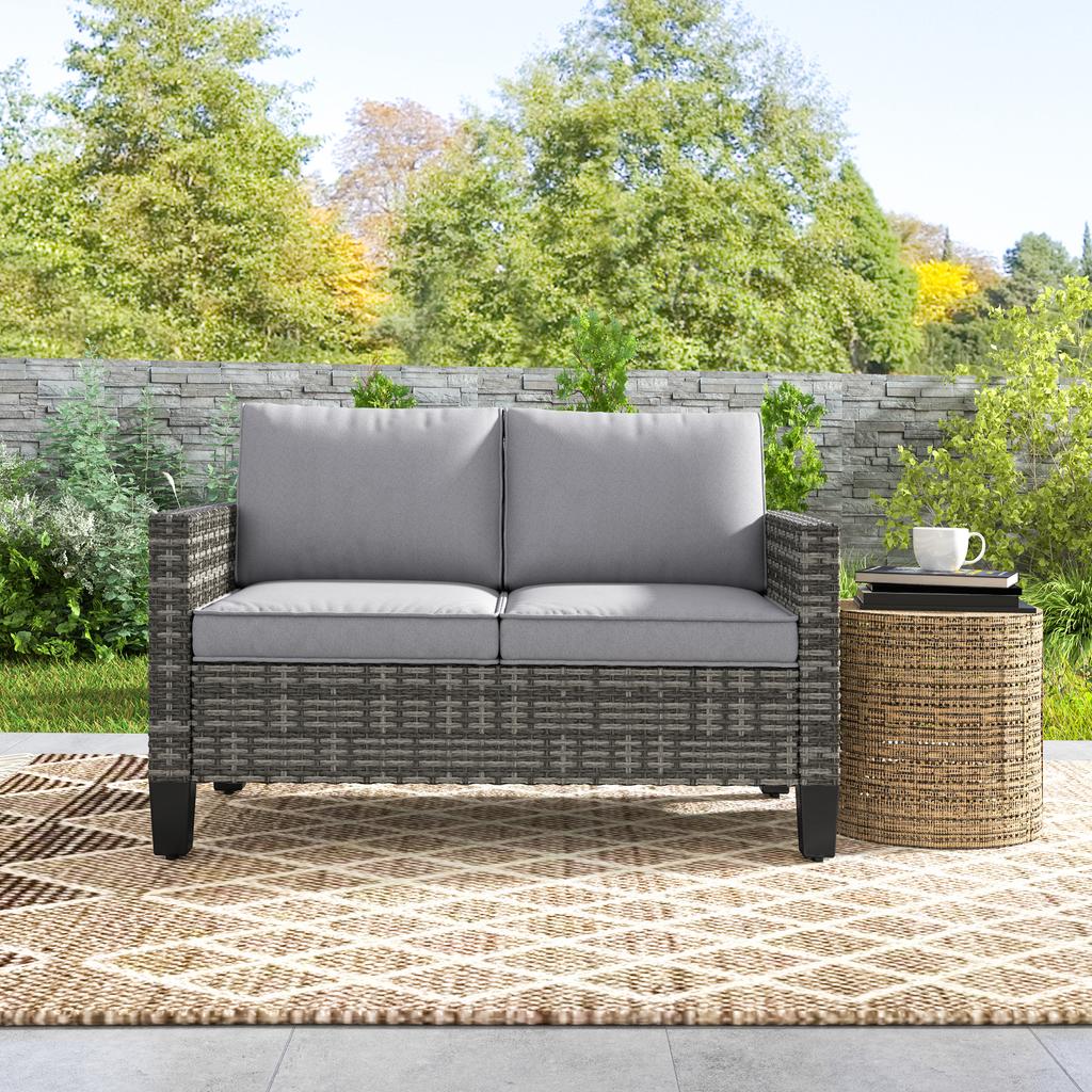 Two-Seater Rattan Outdoor Sofa - Dark Grey