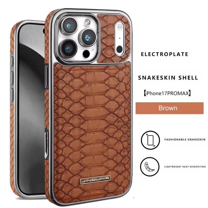Luxury Fashion Snake-Patterned Leather Phone Case For iPhone 17 16 15 14 13 12 Pro Max 17Air Inner Shell With Flannel Lining