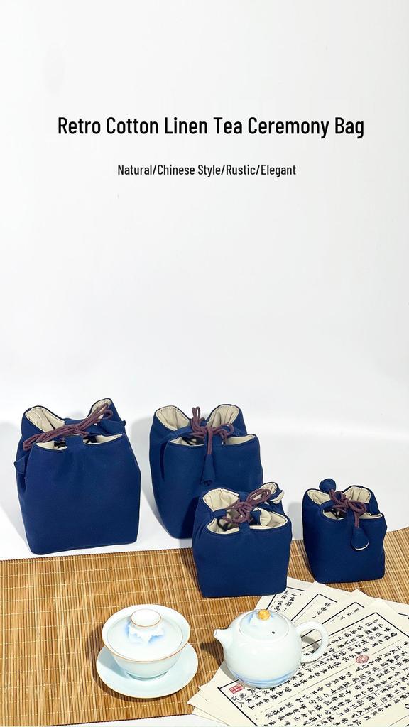 Compact Travel Tea Set with Bag: One Pot, Four Cups - Durable Cotton Linen