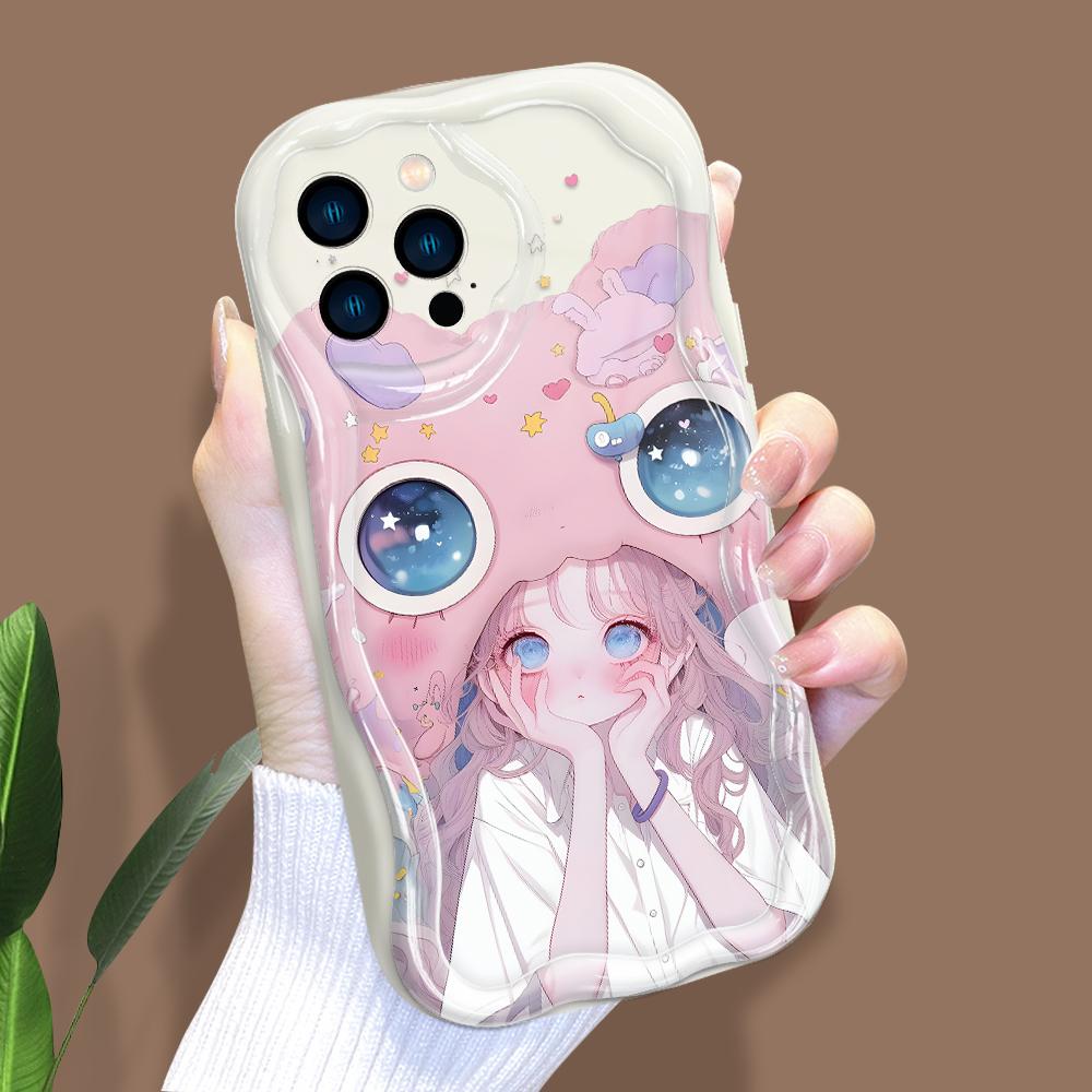 Cartoon Pattern Cream Texture Casing Wavy Edge Soft Silicone Cover Phone Case for IPhone Samsung Huawei Honor Xiaomi Redmi Infinix Tecno