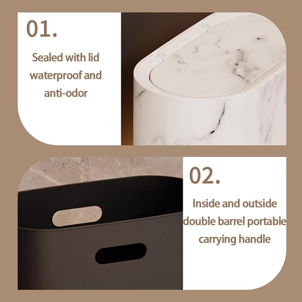 2025 neuer Badezimmer-Mülleimer mit Deckel, Kunststoff-Marmor-Holz-Mülleimer, Badezimmer-Kleiner Mülleimer mit Deckel, Schmaler Mülleimer