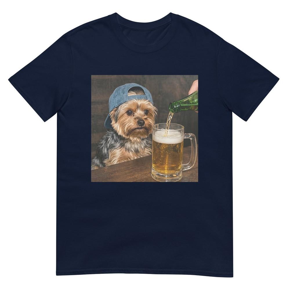 Yorkie Drinking Beer Funny Dog Meme TShirt S