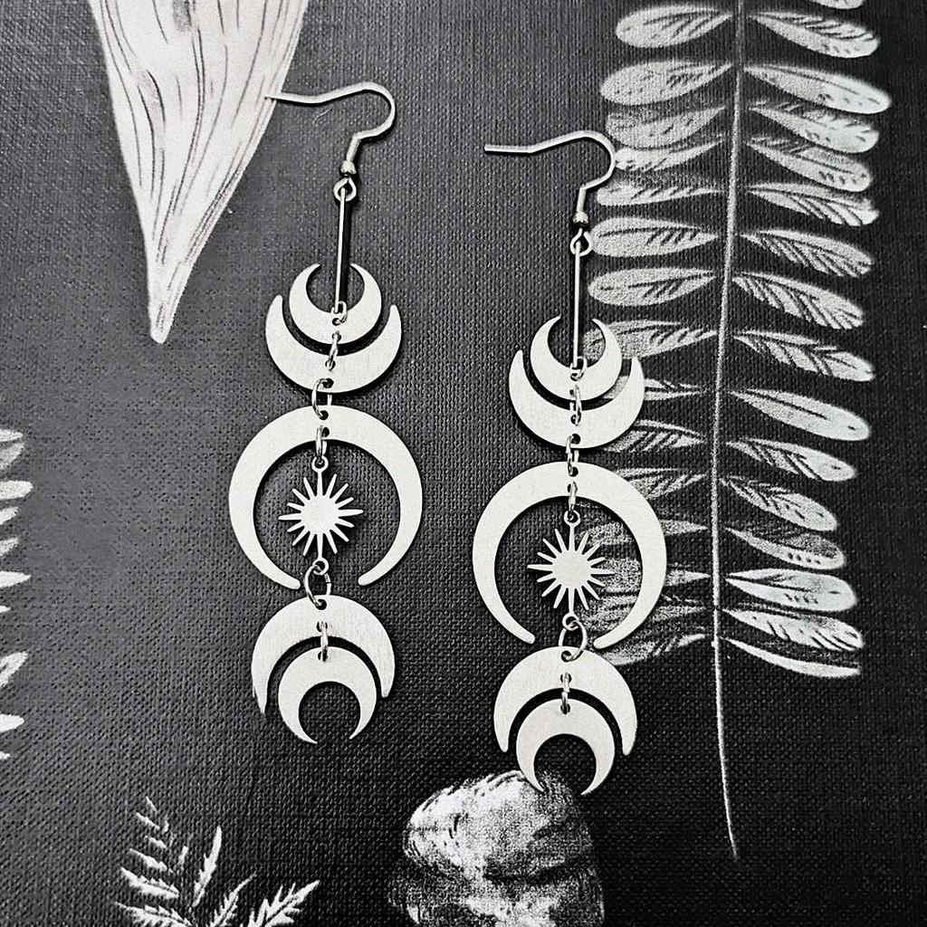 Moonphase Declaration Earrings With Geometric Alloy Design For Women Fall