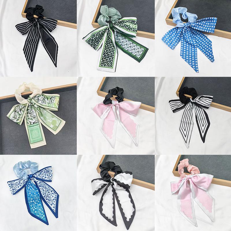 Printed Bow Hair Rope Elegant Ribbon Ponytail Hair Band For Women Sweet Rubber Band Hair Ring Fashion Headdress Hair Accessories