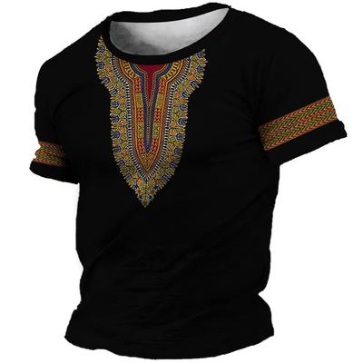 Herr T-shirts med afrikanskt inspirerat mönster, korta ärmar, sommar, rund hals, trendiga, casual, 3D-tryck Topp