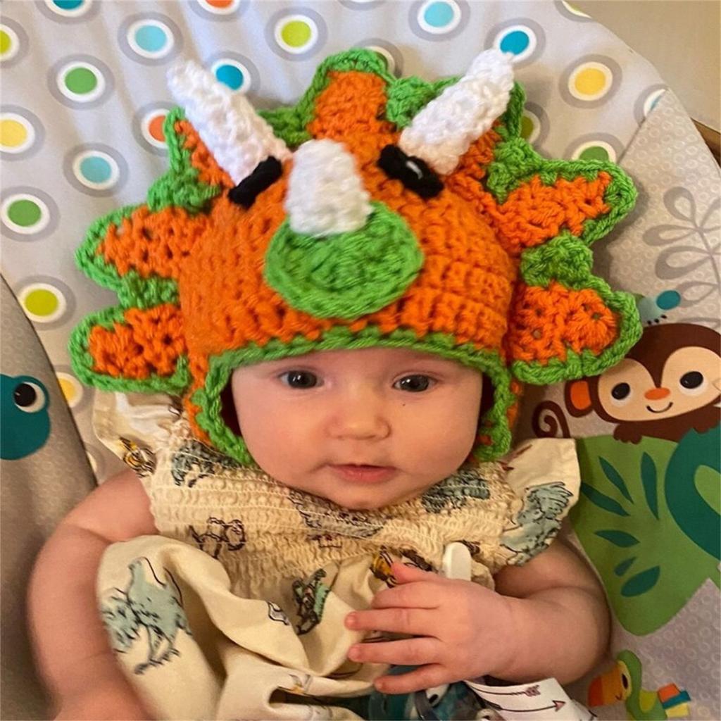 Unique Crocheted Hat Funny Dinosaur Crocheted Hat Handmade for Children Picture Props Cap Halloween Party