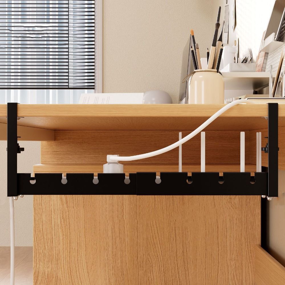 No Drilling Retractable Cable Storage Rack Heavy Duty Metal Cable Tray  Computer Desk